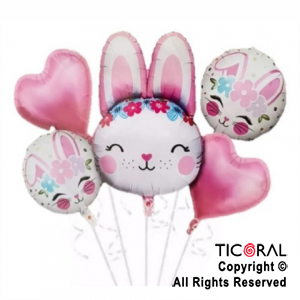 SET DE GLOBOS METALIZADO CONEJA ROSA 5 UNIDADES X 1